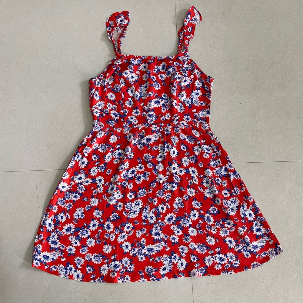 FOREVER 21 Women Coral Red Printed A-Line Dress Brand New (Never Worn) - Picture 14 of 14